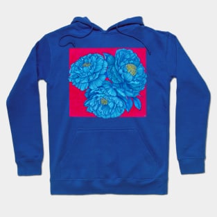 Bloom wherever you are - Bright blue flowers over hot pink Hoodie